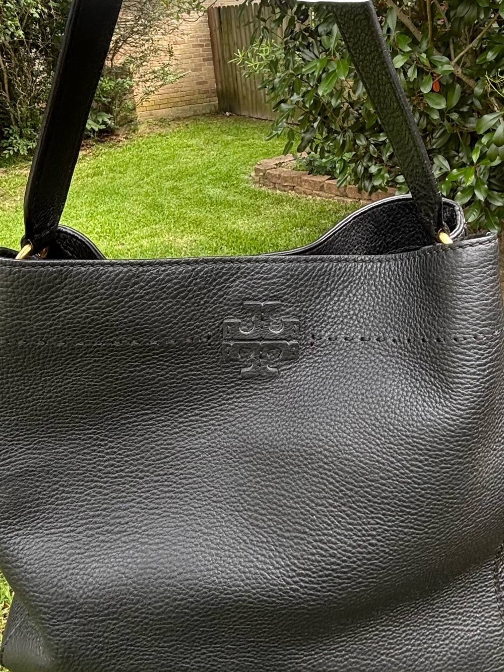 Tory Burch Black Pebbled Leather Messenger Bag